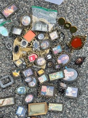 Vintage Mixed Picture and Miniature  Frame Lot - Brass Tones with Coral Accent